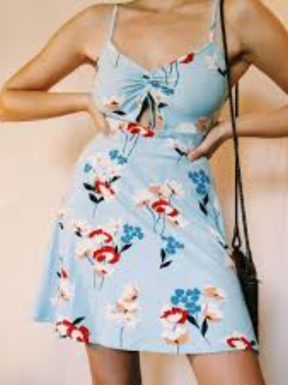 Socialite Blue Botanical Floral Mini Dress Ruched Back Cutout Spaghetti Strap